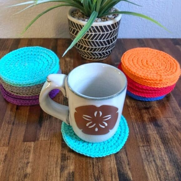 Handmade Crochet Table Coasters Purple One Set of 4 - Picture 2 of 7